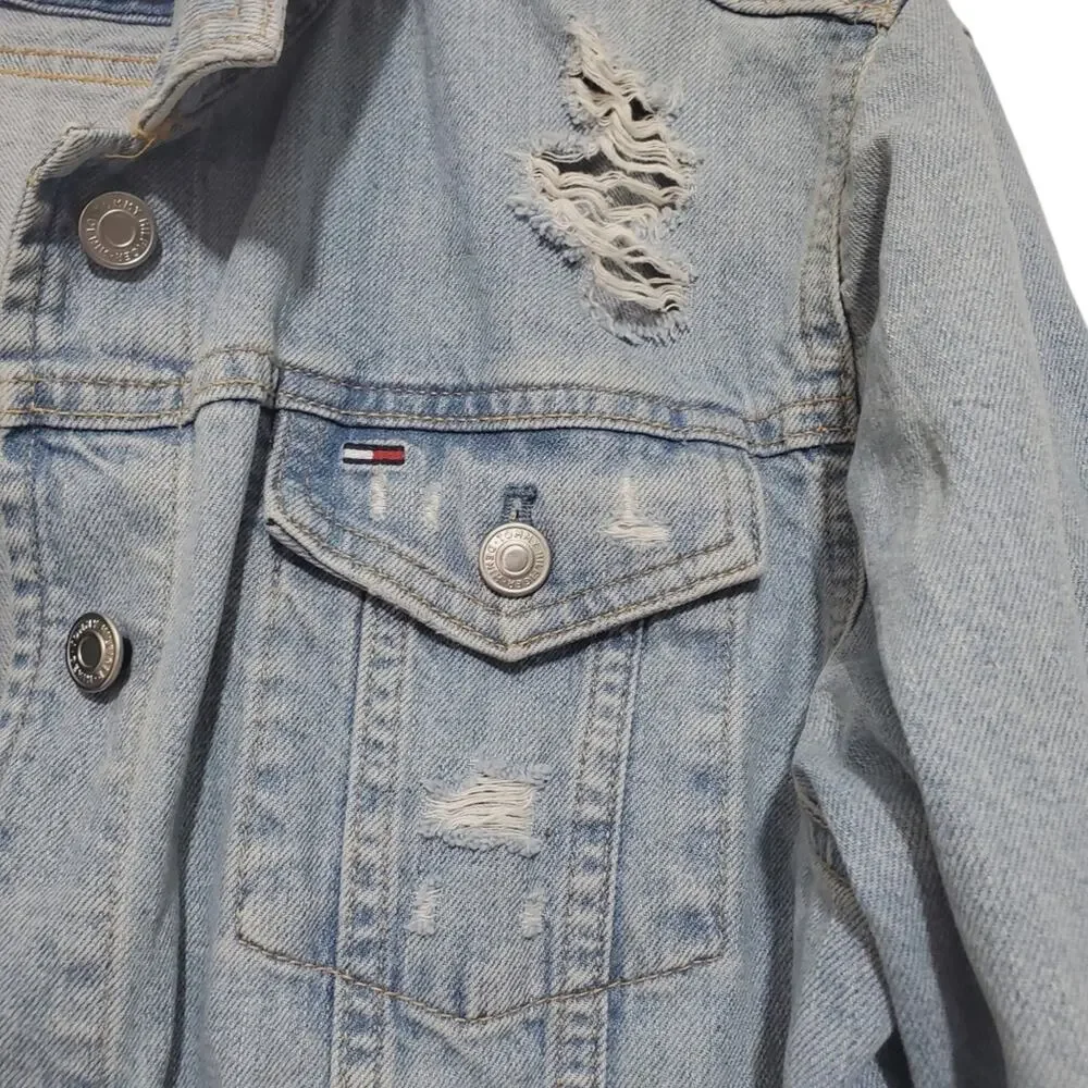 Tommy Hilfiger | Distressed Denim Trucker Jacket 100% Cotton with Logo